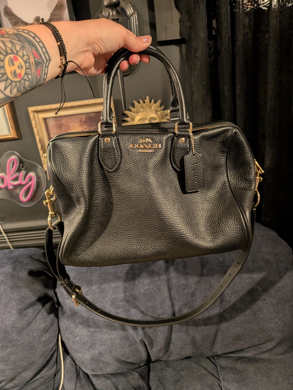 Coach Black Pebbled Leather Satchel with Gold Hardware